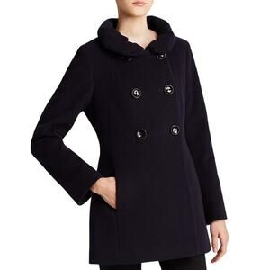 Cinzia Rocca Black Due Double Breasted Ruffle Collar Wool Cashmere Blend Coat